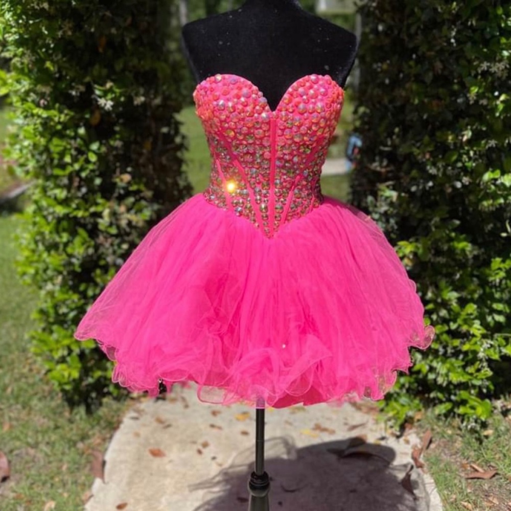 Hot Pink Sherri Hill Strapless Cocktail Dress/Homecoming Dress